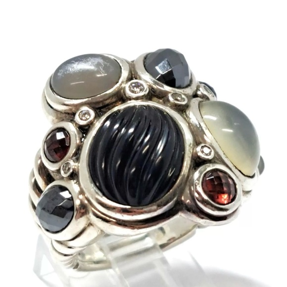 David Yurman Heavy Multistone Diamond Mosaic Sterling Silver Cocktail Ring 8.75 - Picture 3 of 10